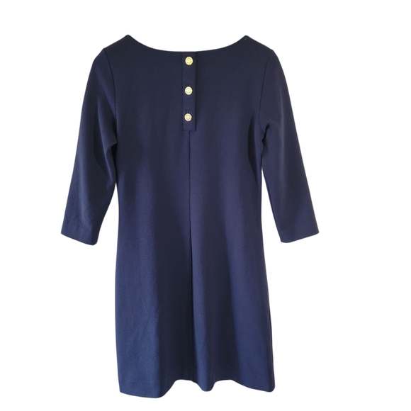 Lilly Pulitzer Charlene Shift Dress S Navy Blue Textured 3/4 Sleeve Minimalist - Picture 2 of 12